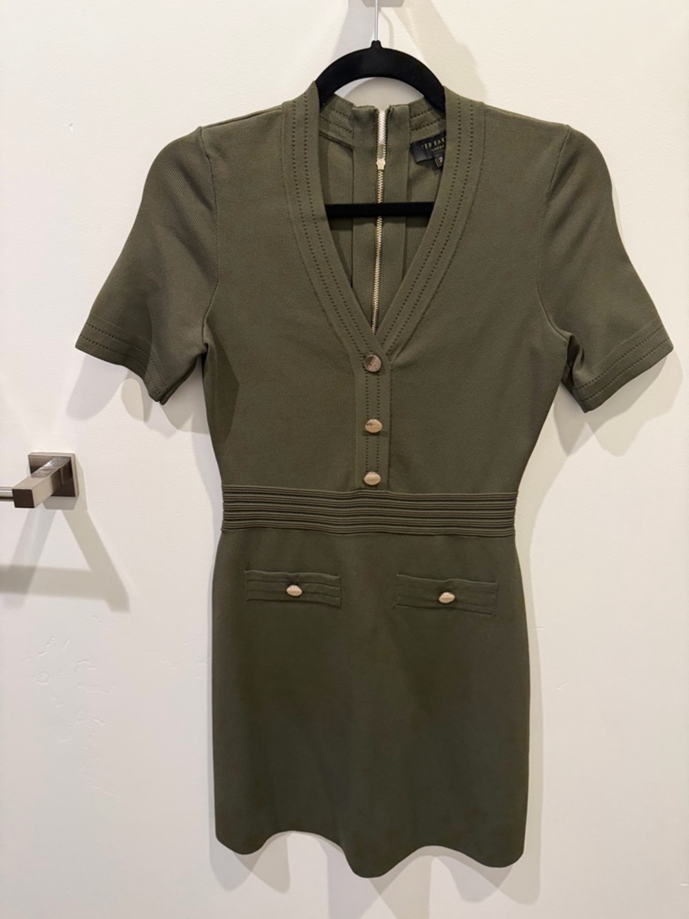 Ted Baker London Olive Green Knit Fit & Flare Mini Dress